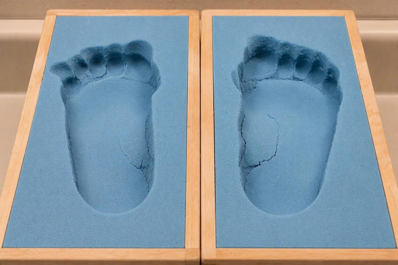 A pair of hand-poured foam impressions of a patient’s feet