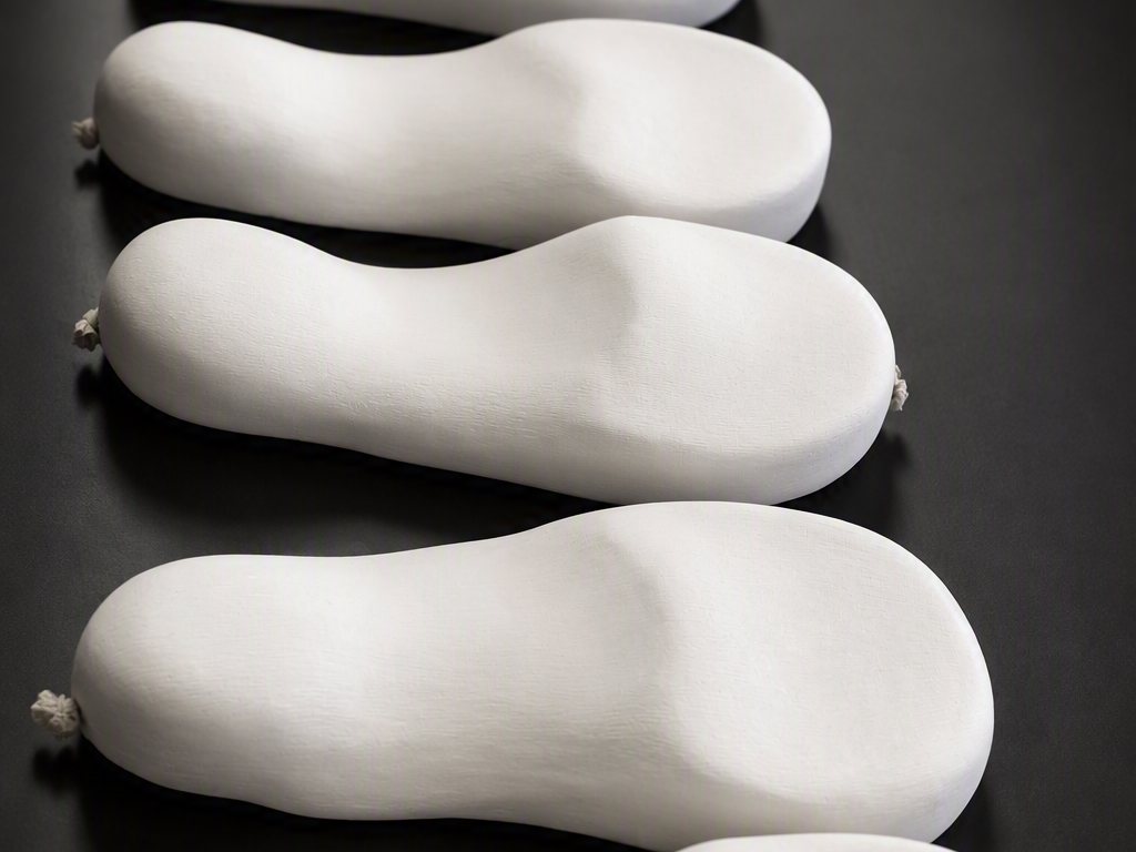 A row of plaster foot casts used to build custom orthotics